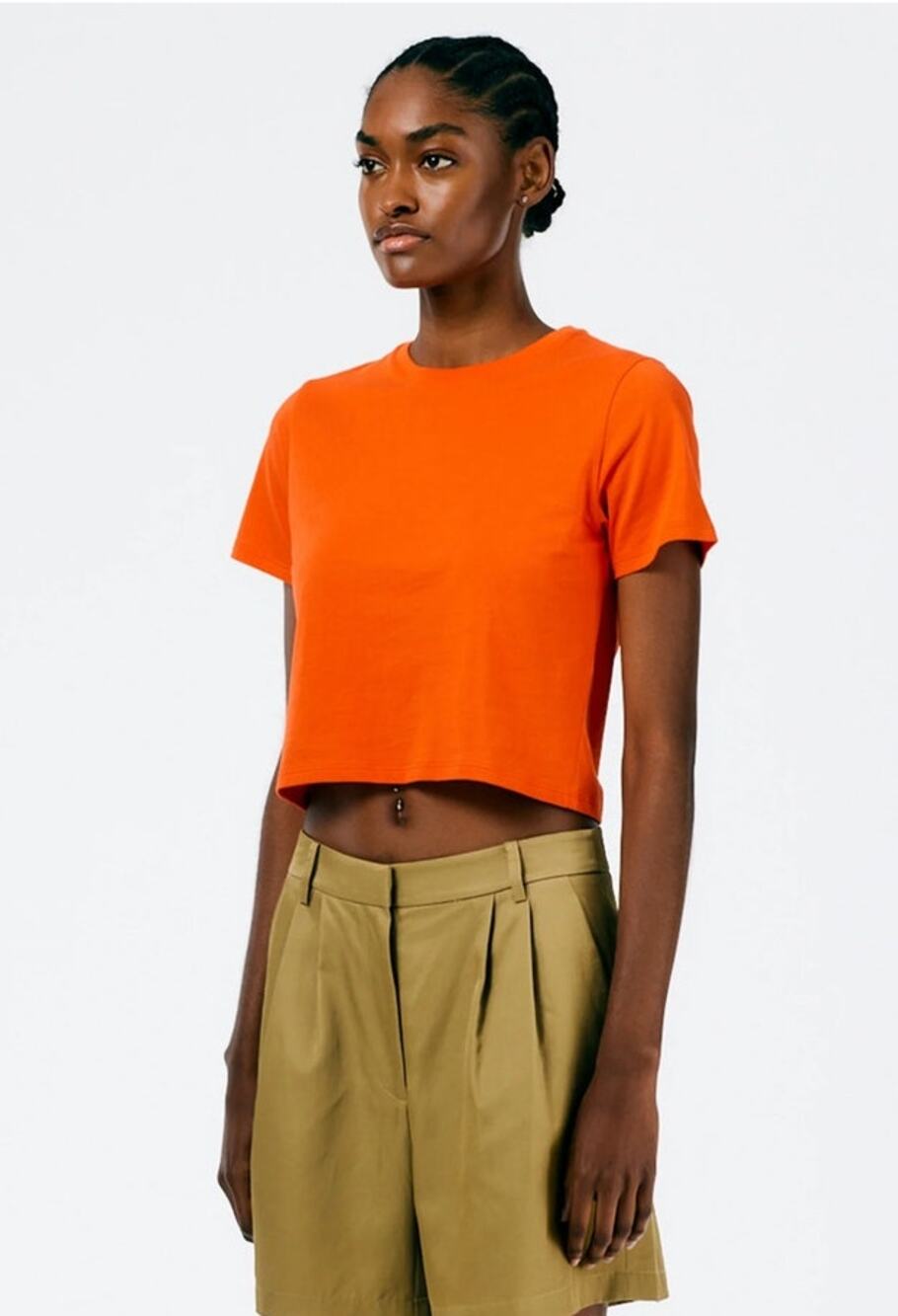 Tibi Cropped Baby T-Shirt Orange Size XS